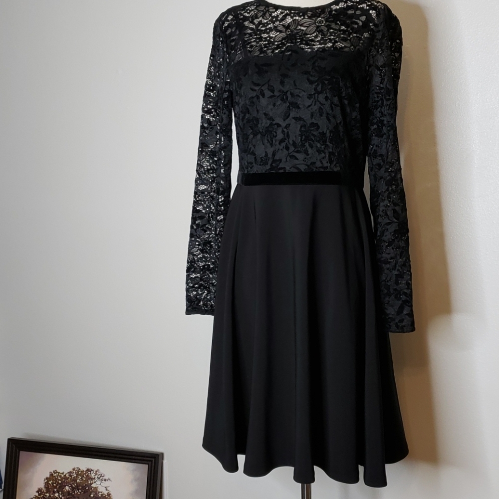 NEW Ralph Lauren Lace Bodice Dress Fit & Flare Long Sleeve Elegant Designer Chic - Picture 12 of 15